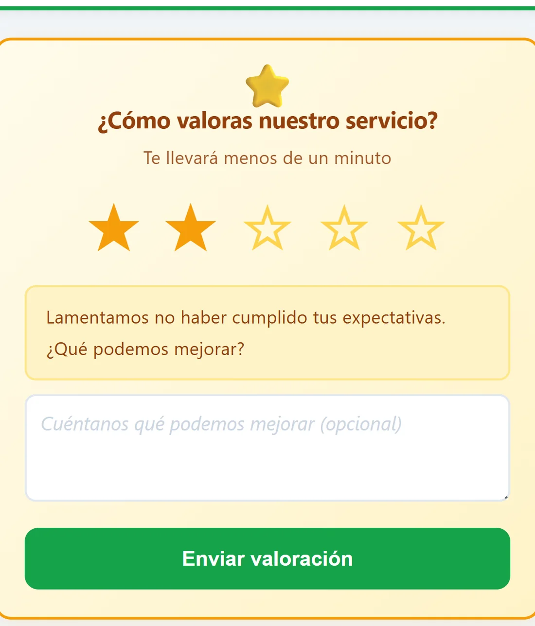 Con una puntuación baja, la aplicación pregunta el motivo