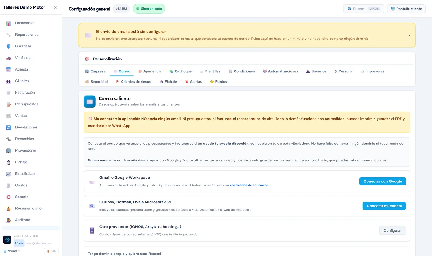 Configuración del correo saliente: Gmail o Google Workspace, Outlook/Hotmail/Microsoft 365 u otro proveedor SMTP